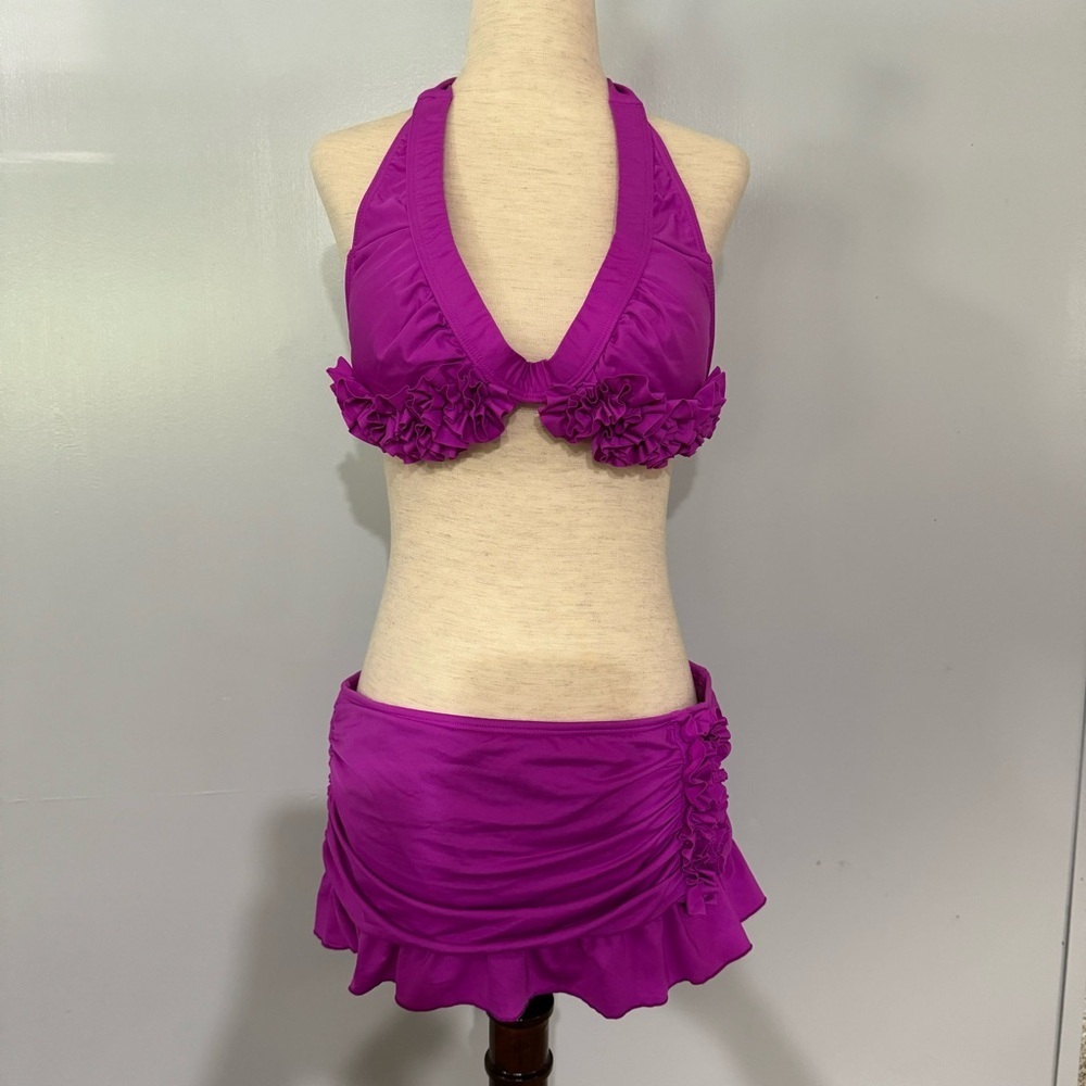 Kenneth Cole New York Fuschia Purple Ruffle Bikini Set